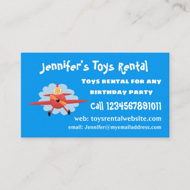 Cartão De Visita Ilustração de desenho animado de avião vermelho-vo (Frente)