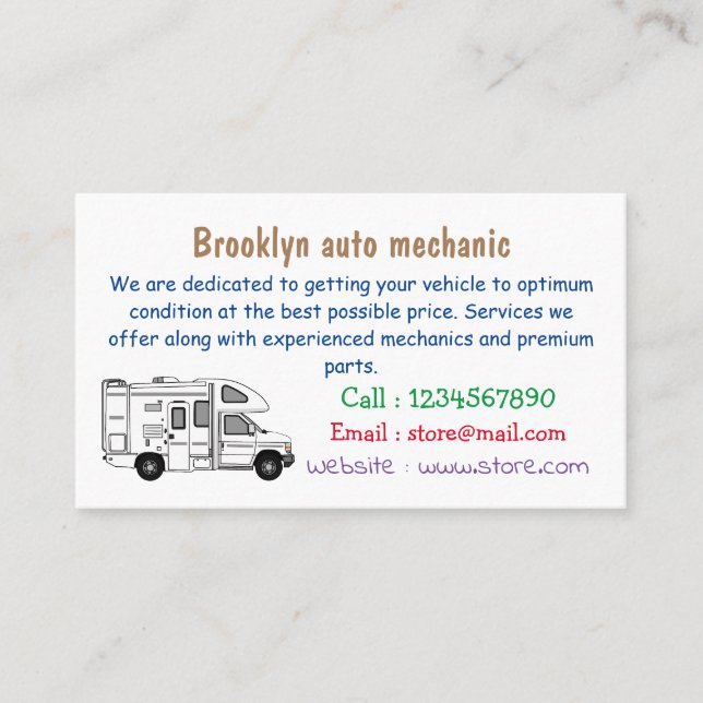 Cartão De Visita Ilustração de desenho animado de Campervan (Frente)