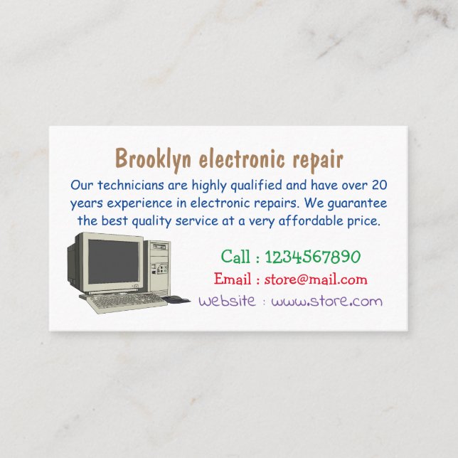 Cartão De Visita Ilustração de desenho animado de computador (Frente)