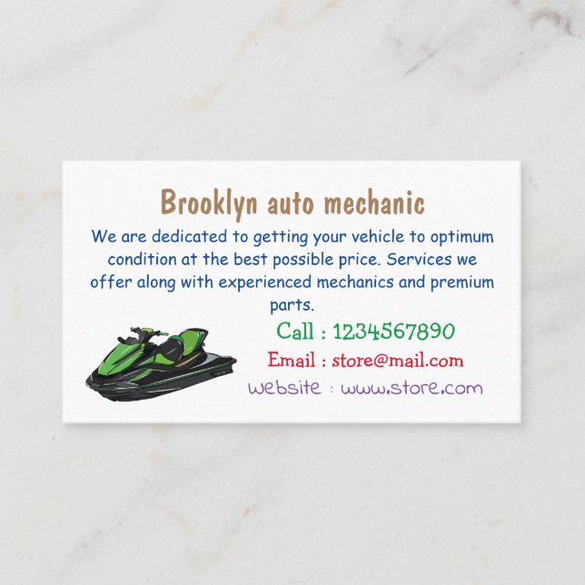 Cartão De Visita Ilustração de desenho animado de esqui jet (Frente)