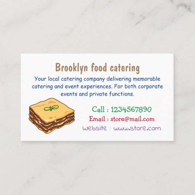 Cartão De Visita Ilustração de desenho animado de Lasagna (Frente)