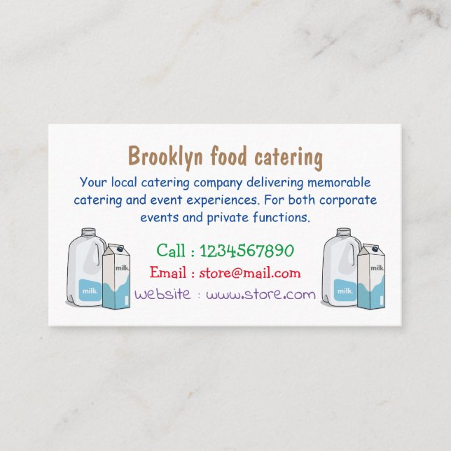 Cartão De Visita Ilustração de desenho animado de leite (Frente)