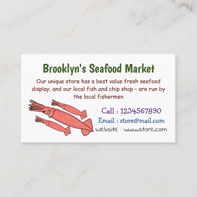 Cartão De Visita Ilustração de desenho animado de lula feliz rosa (Frente)