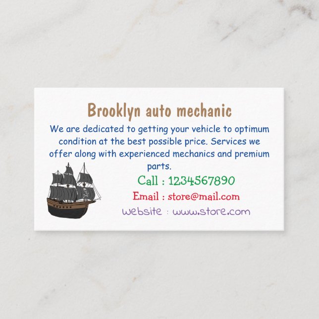 Cartão De Visita Ilustração de desenho animado de navio pirata (Frente)