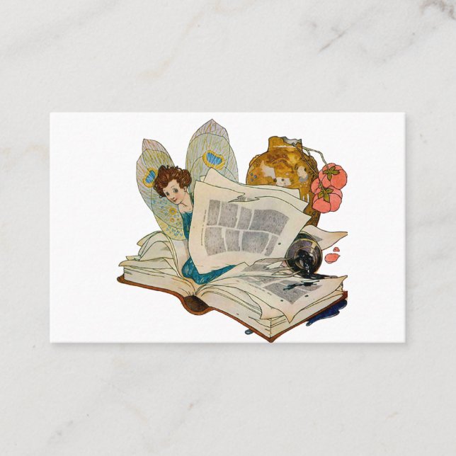 Cartão De Visita Ilustração de Fada Devoradora de Livros Antigos (Frente)