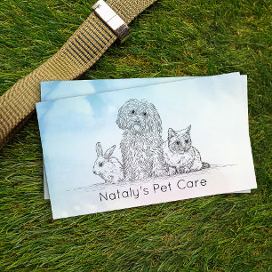 Cartão De Visita Ilustração de Gato Fofo, Cachorro e Coelho