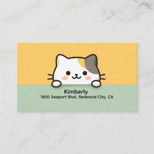 Cartão De Visita Ilustração de Gato Kawaii Calico