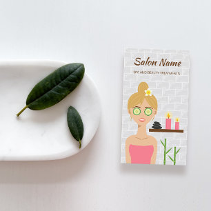 Cartão De Visita Ilustração de Mulher Loira em Spa Day Spa Salão