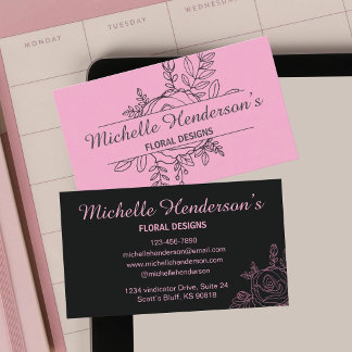 Cartão De Visita Ilustração de Rosa Rosa e Preta Elegante Florista