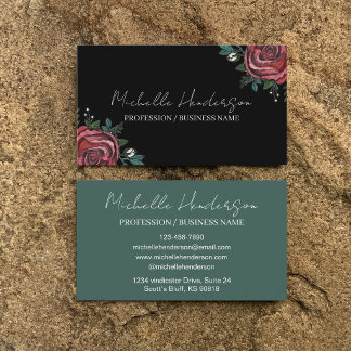 Cartão De Visita Ilustração de Rosa Vermelha Preta Elegante Florist