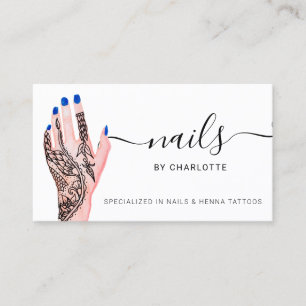 Cartão De Visita Ilustração de tatuagens de henna azul do Boho un