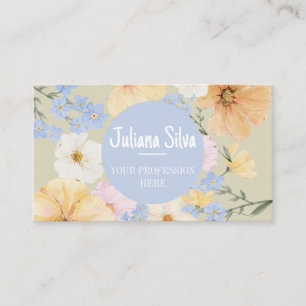Cartão De Visita Ilustração Floral de Aquarela com QR