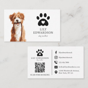 Cartão De Visita Ilustração Fofa Código QR de Cão de Estimação para