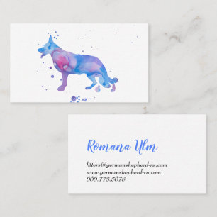 Cartão De Visita Ilustração Moderna de Cachorro Pastor Azul Aquarel