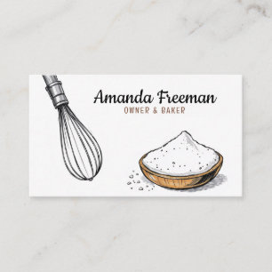 Cartão De Visita Ilustração - Panificação de Whisk e Flour Bowl