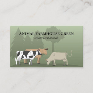 Cartão De Visita Ilustração Plana de Vacas Pastando em Pastagem Ver