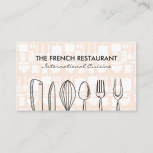 Cartão De Visita Ilustrações dos utensílios de cozinha