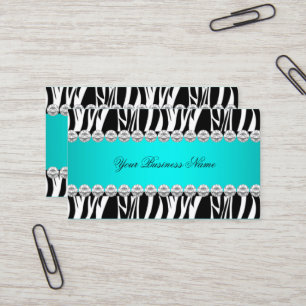 Cartão De Visita Imagem Azul Turquesa Selvagem Zebra Diamante Preto