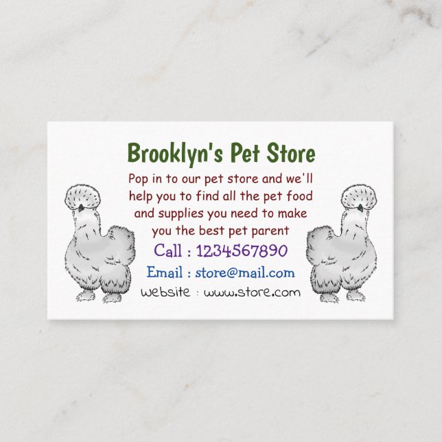 Cartão De Visita Imagem de desenho animado de frango Silkie (Frente)