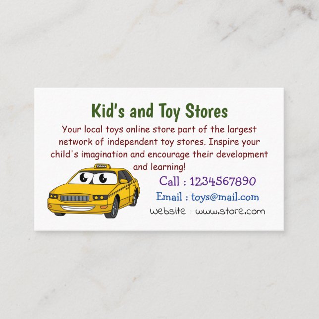 Cartão De Visita Imagem de desenho animado de táxi amarelo bonito (Frente)