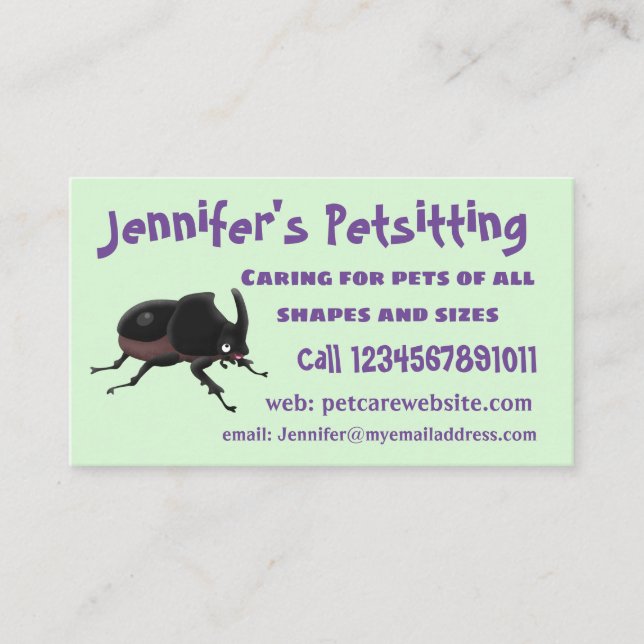 Cartão De Visita Imagem do desenho animado do besouro da rinoceront (Frente)