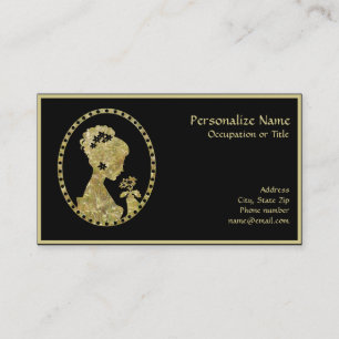 Cartão De Visita Imagem Elegante Antiquada Cameo Preto e Dourado