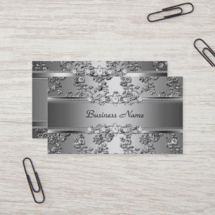 Cartão De Visita Imagem em Diamante Elegante Classy Silver Embossed