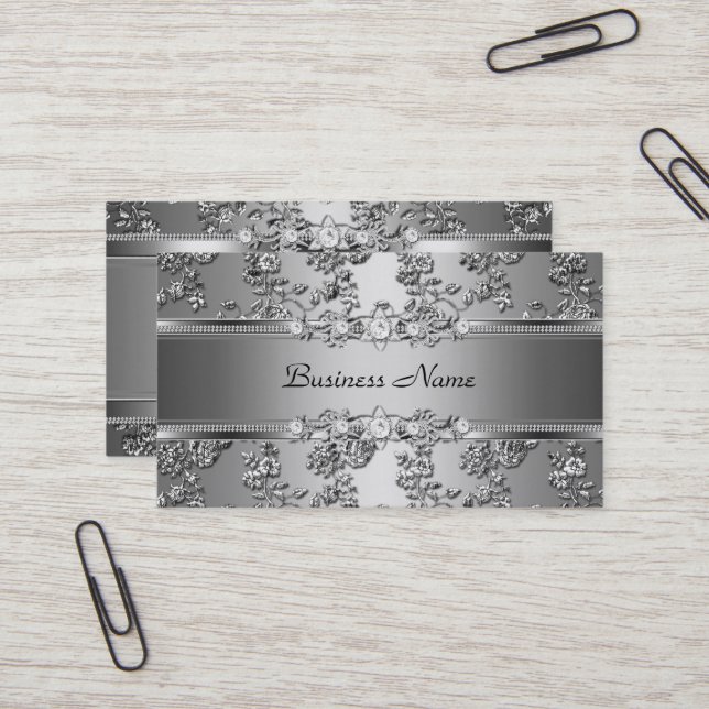 Cartão De Visita Imagem em Diamante Elegante Classy Silver Embossed (Frente/Verso In Situ)