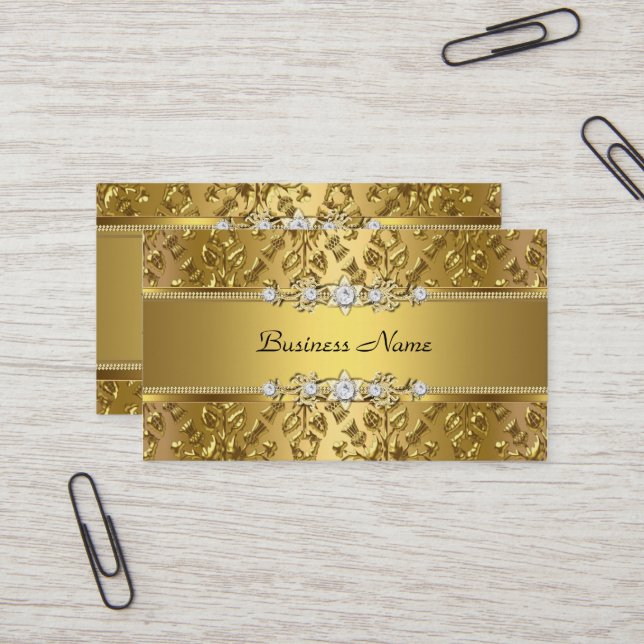 Cartão De Visita Imagem embutida com Dourado Damask Elegante Classy (Frente/Verso In Situ)