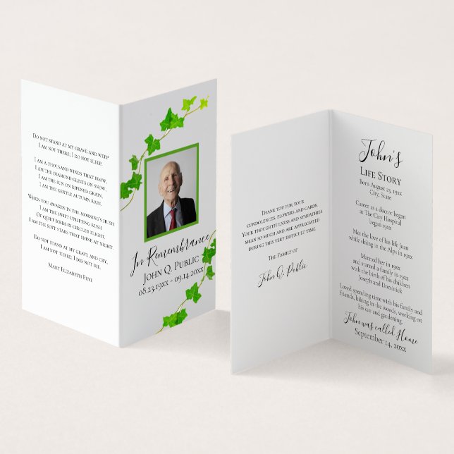 Cartão De Visita Imagem Funerária Ivy Vine em Inglês Verde (Interior e exterior)