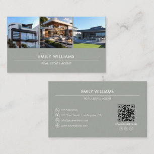 Cartão De Visita Imagem Imobiliária Foto QR Social Media Sage Green