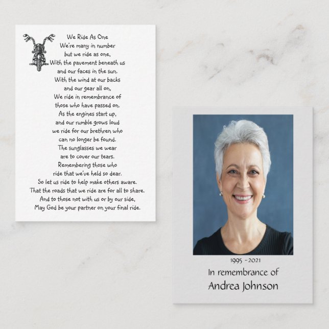 Cartão De Visita Imagem Memorial Orador de Motociclagem Biker (Frente/Verso)