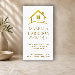 Cartão De Visita Imobiliária de Luxo Logotipo em Ouro Branco