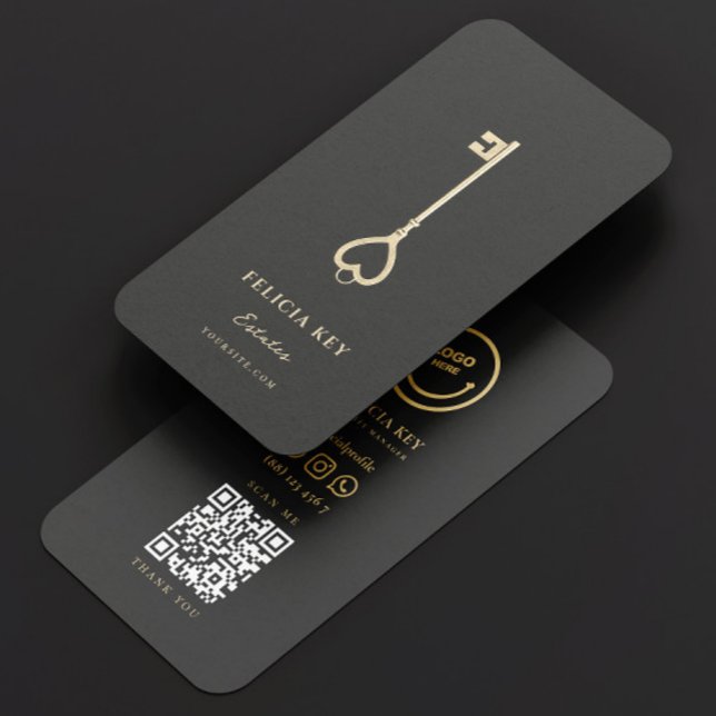 Cartão De Visita Imobiliário Moderno Imobiliário Cinza Escuro Doura (Elegant Modern Realtor Real Estate Agent Business Card
)