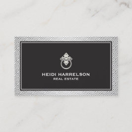 Cartão De Visita Imobiliário Moderno, Prata Imobiliária/Preto