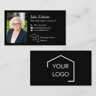 Cartão De Visita Imobiliário Moderno Preto Luxo Logotipo de Foto Pe