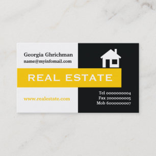 Cartão De Visita Imobiliário preto, branco, amarelo