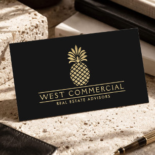 Cartão De Visita Imóveis Comerciais Gold Pineapple Luxo Preto