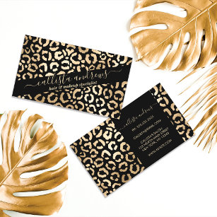 Cartão De Visita Impressão Animal do Leopardo Negro Dourado Elegant