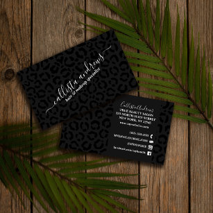 Cartão De Visita Impressão Animal Leopardo Negro Elegante
