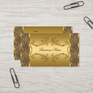 Cartão De Visita Impressão animal Leopardo preto dourado elegante e