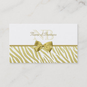 Cartão De Visita Impressão branco e Dourado glamoroso da zebra com