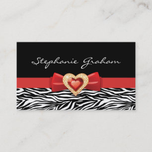 Cartão De Visita Impressão branco preto da zebra com arco e a jói