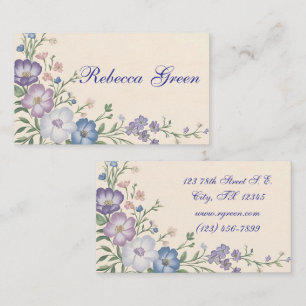 Cartão De Visita Impressão de floral Botânico, branco e azul Pastel