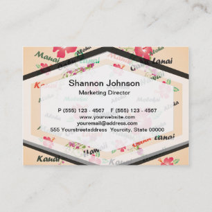 Cartão De Visita Impressão de Havaí Aloha com flores e nomes da