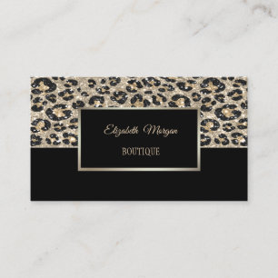 Cartão De Visita Impressão de leopardo preto com brilho moderno, mo