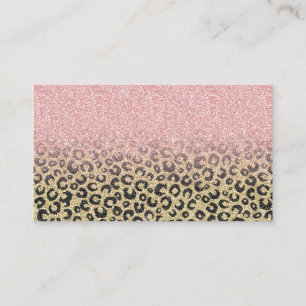 Cartão De Visita Impressão de Leopardo Preto Glitter Dourado Elega