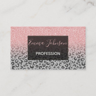 Cartão De Visita Impressão do Leopard Glitter e Rosa Dourado Elega