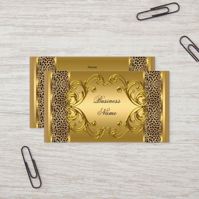Cartão De Visita Impressão Dourada de Leopardo Negro Elegante (Frente/Verso In Situ)