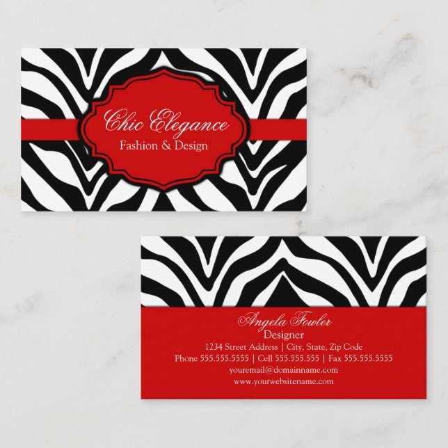 Cartão De Visita Impressão elegante da zebra (Frente/Verso)